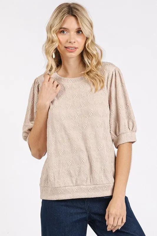 Mittoshop Fan Shell Texture Short Puff Sleeve Knit Top - Love Salve
